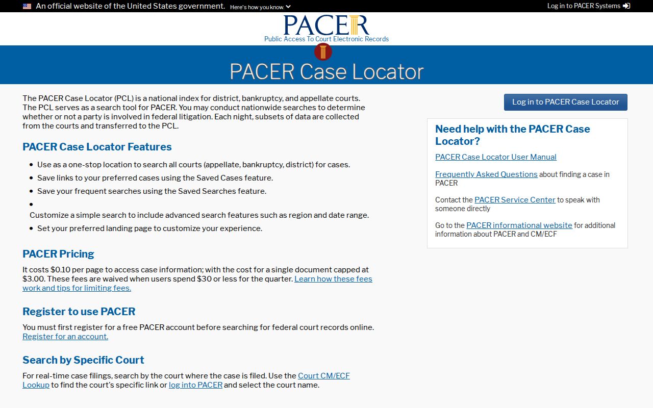 Leflore County case lookup source image of the PACER Case Locator