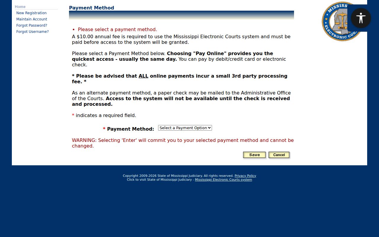 Leflore County case lookup source image of PAMEC payment methods