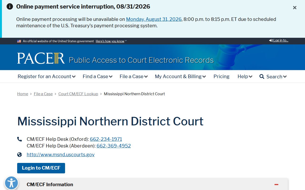 Leflore County court dates source image of PACER Northern District court lookup