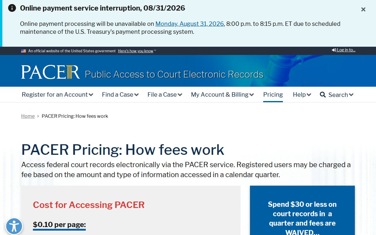 Leflore County court records federal PACER pricing reference