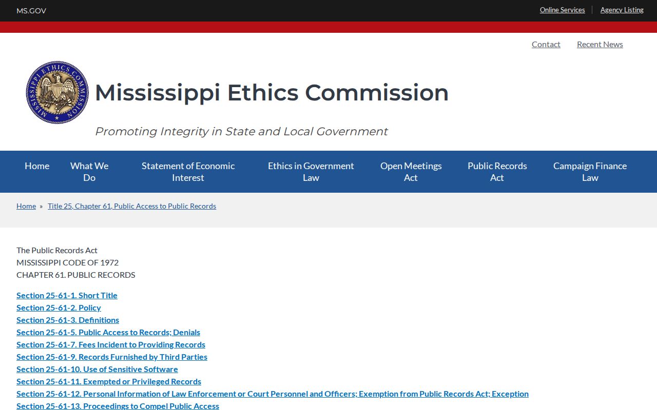 Leflore County court records reference to Mississippi Public Records Act information