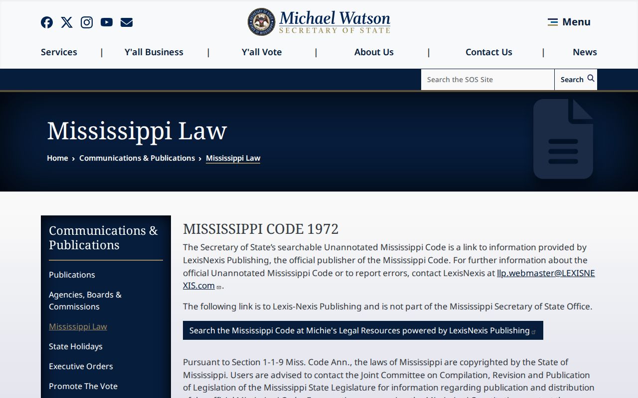 Leflore County court records reference to official Mississippi law resources