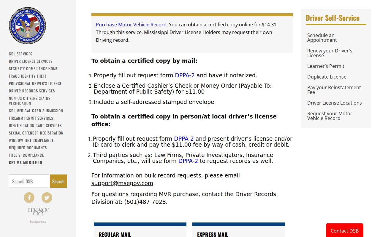 Leflore County traffic tickets reference to Mississippi DPS record request instructions
